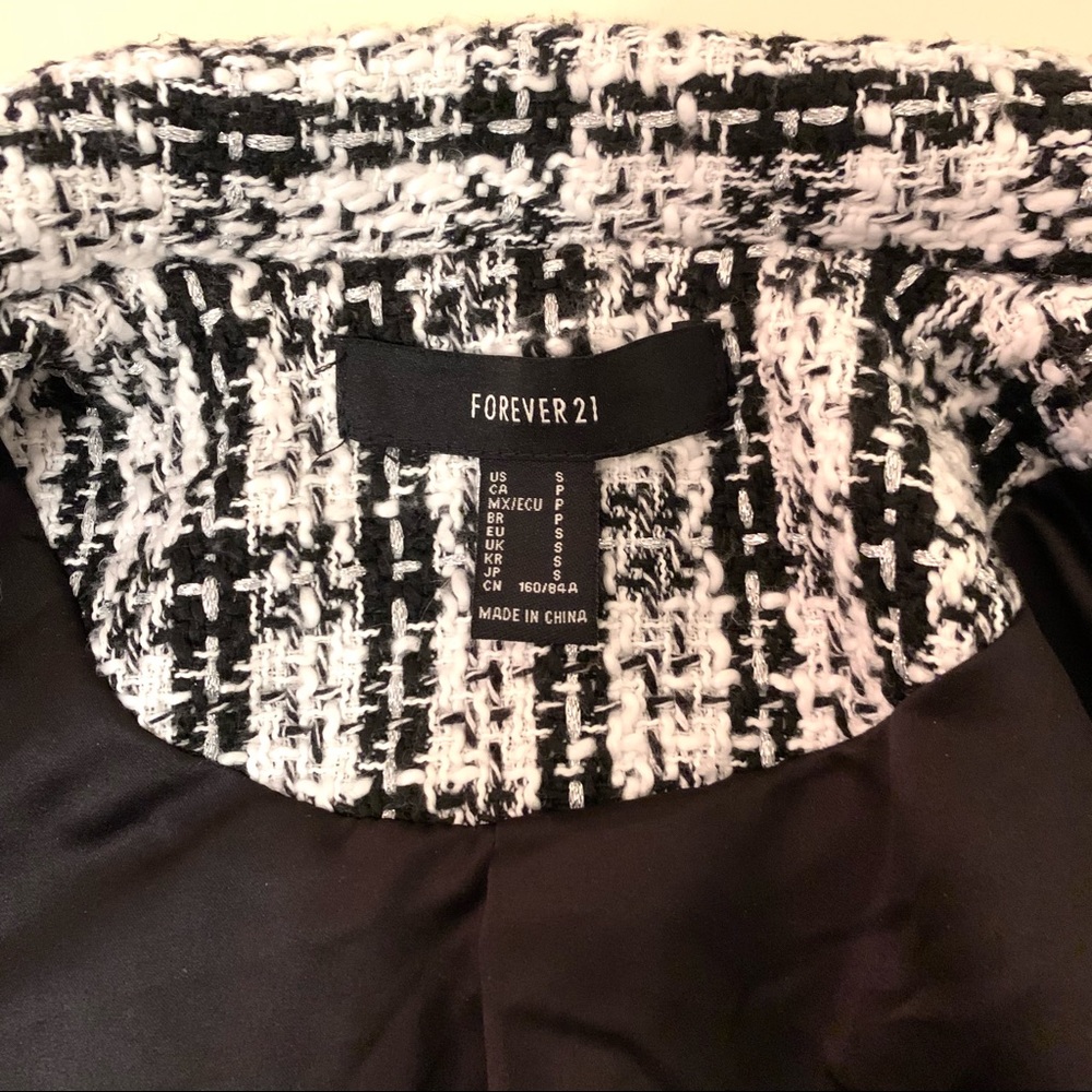 Forever 21 · Tweed Crop Blazer Black White and Silver Cropped Jacket - Picture 8 of 10